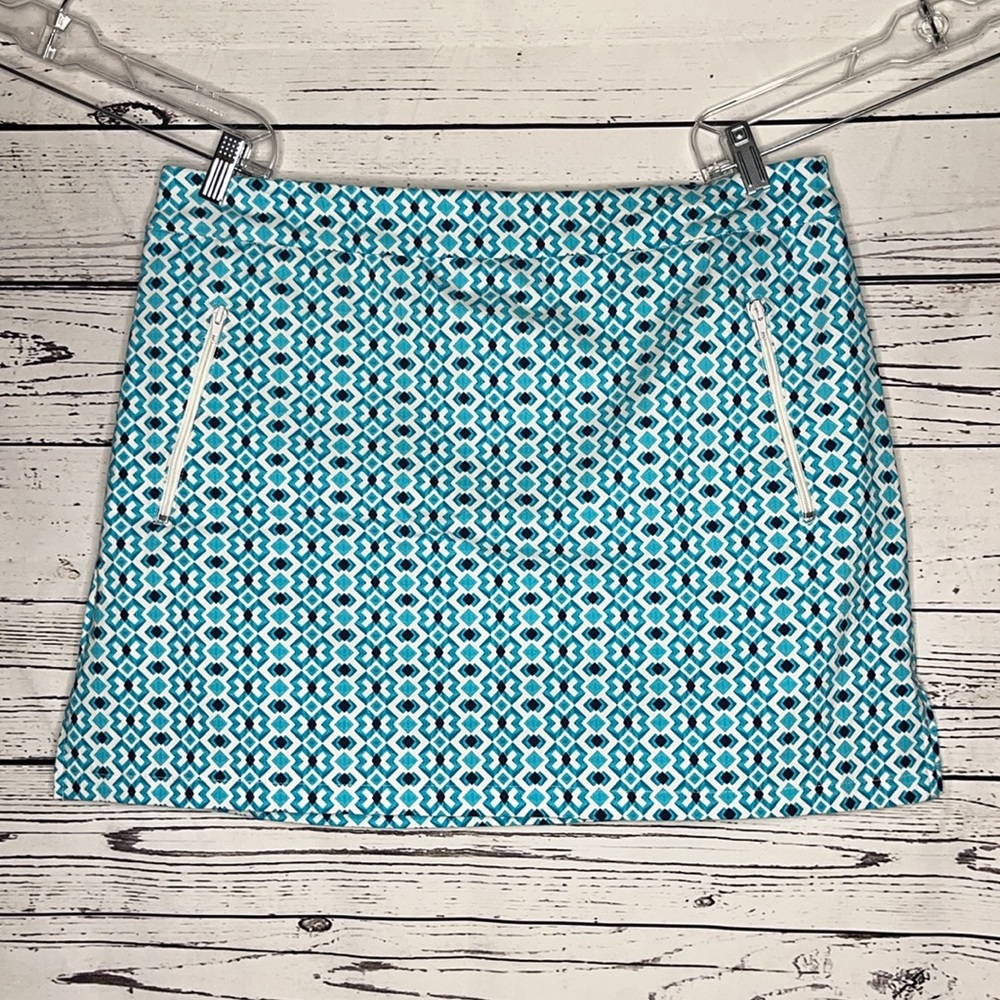 Ruby Rd. Size 14 Blue & White Geometric Print 4 Pocket Skort - Skirt w/ Shorts